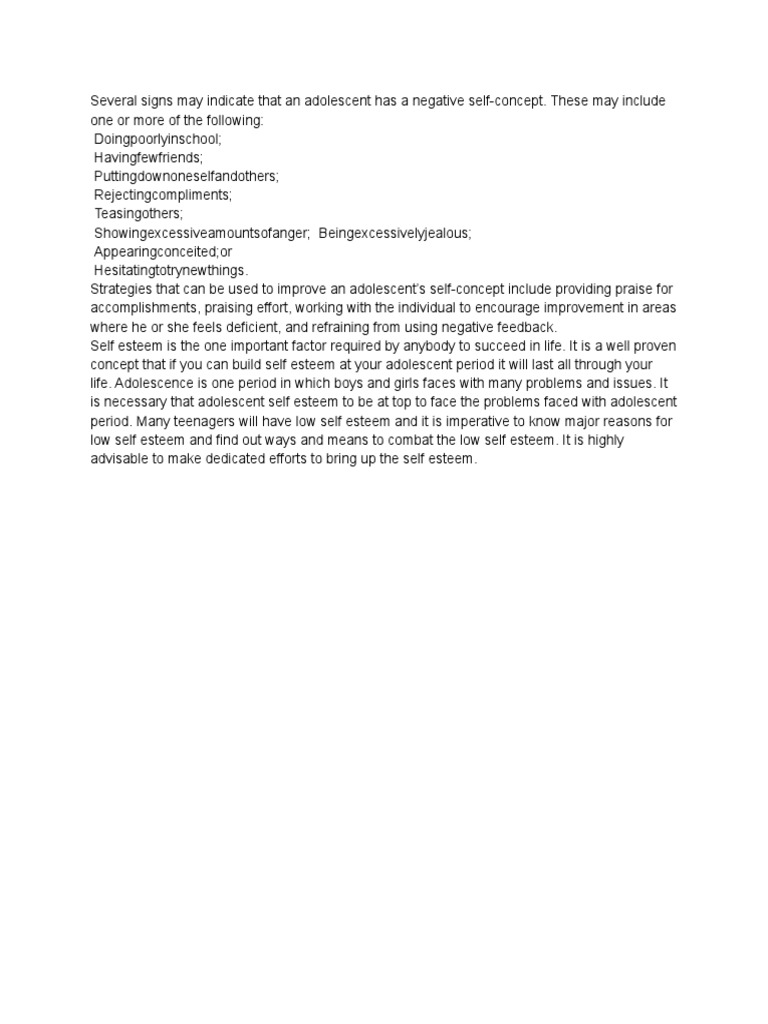 Signs of Negative Self Concept in Adolescents | PDF
