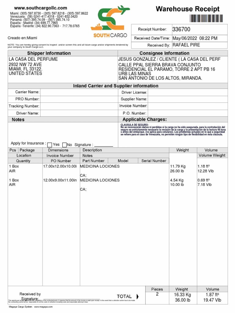 Recibo de Almacén 336700 | PDF