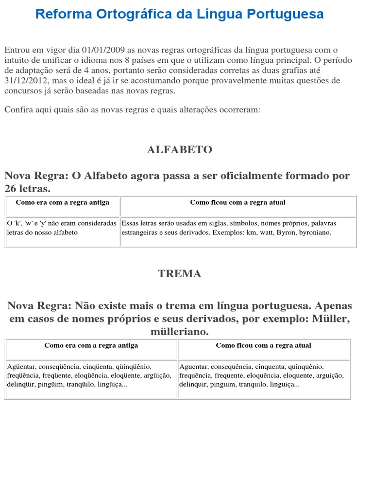 Reforma Ortográfica Da Língua Portuguesa | PDF | Linguística | Ortografia