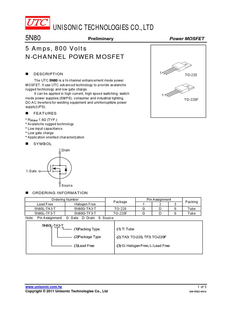 Datasheet | PDF | Field Effect Transistor | Mosfet