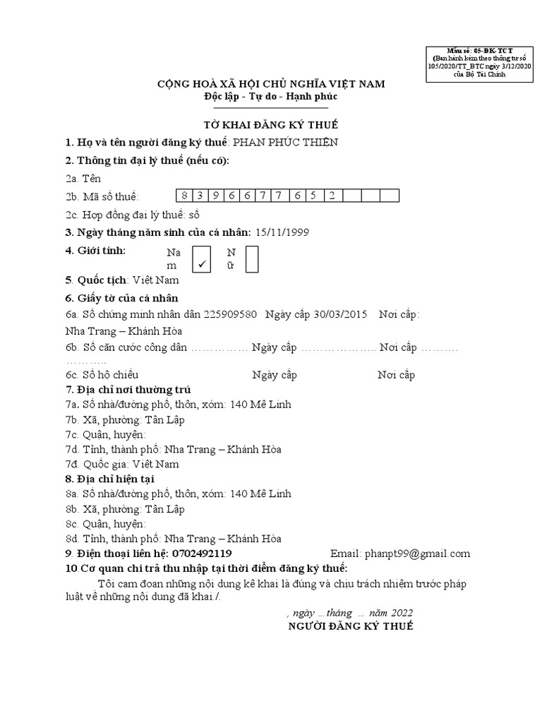 Tax Code Registration Form | PDF