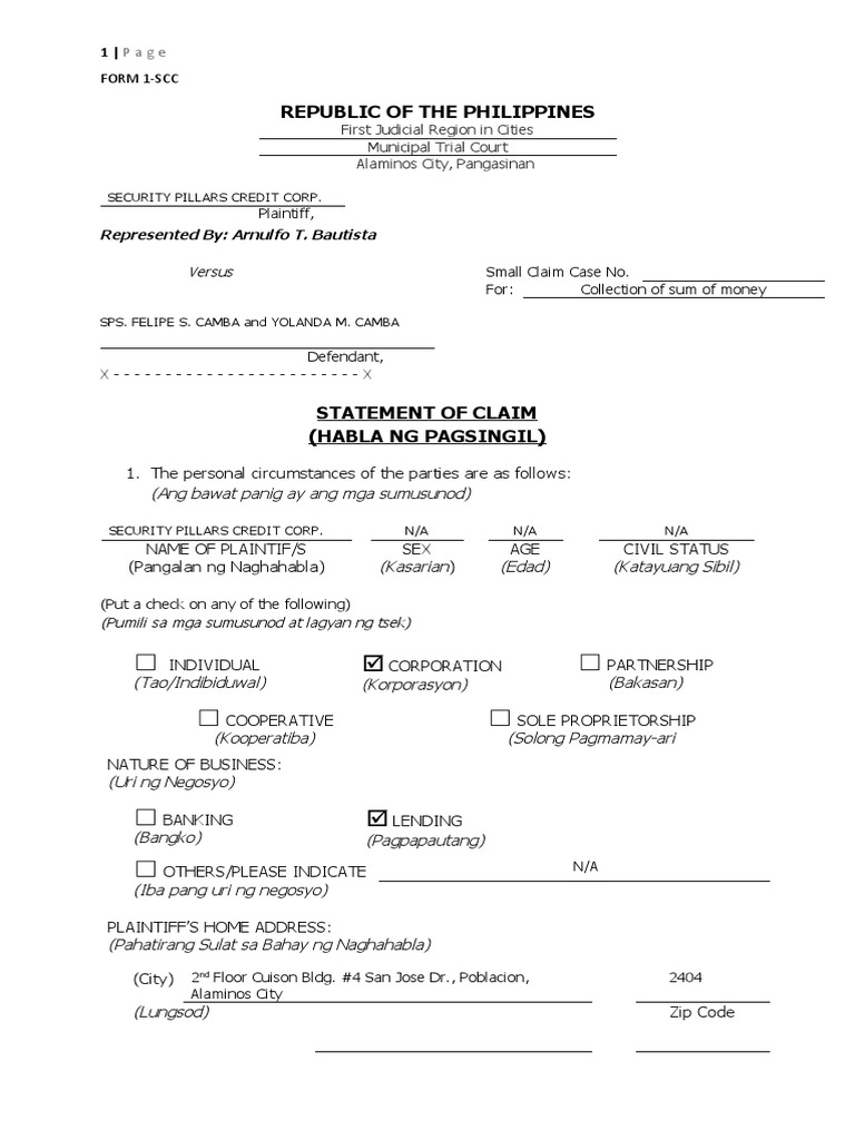 Filing Of Case PDF Cause Of Action Government Institutions