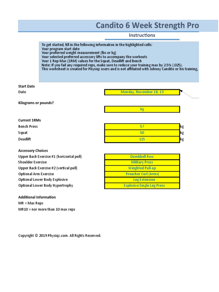 Candito 6 Week Program 1 | PDF | Management Of Obesity | Weight Training