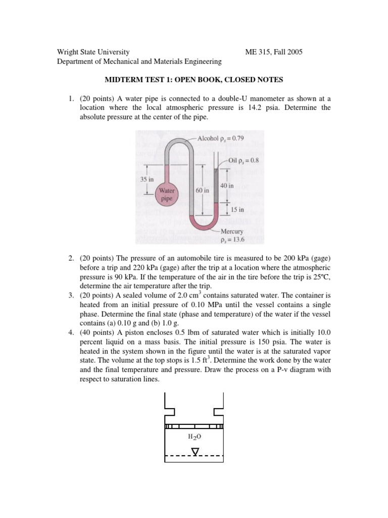 Me 315 Test 1 Fall 05 | PDF