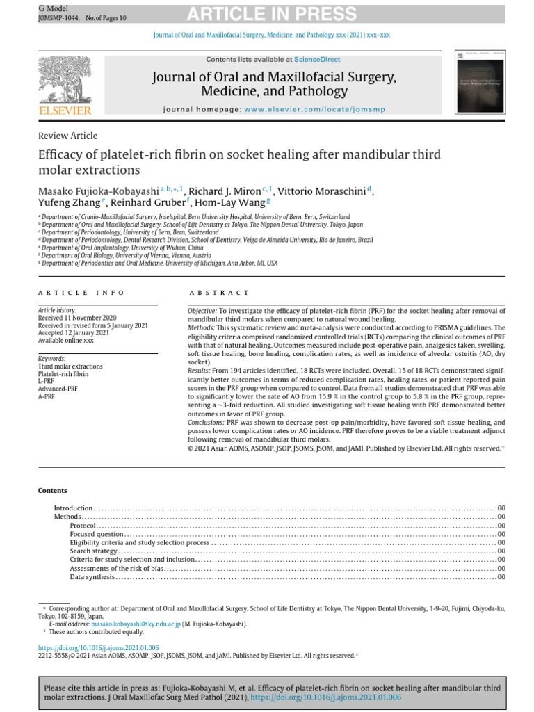 Efficacy of Platelet-Rich Fibrin On Socket Healing After Mandibular ...