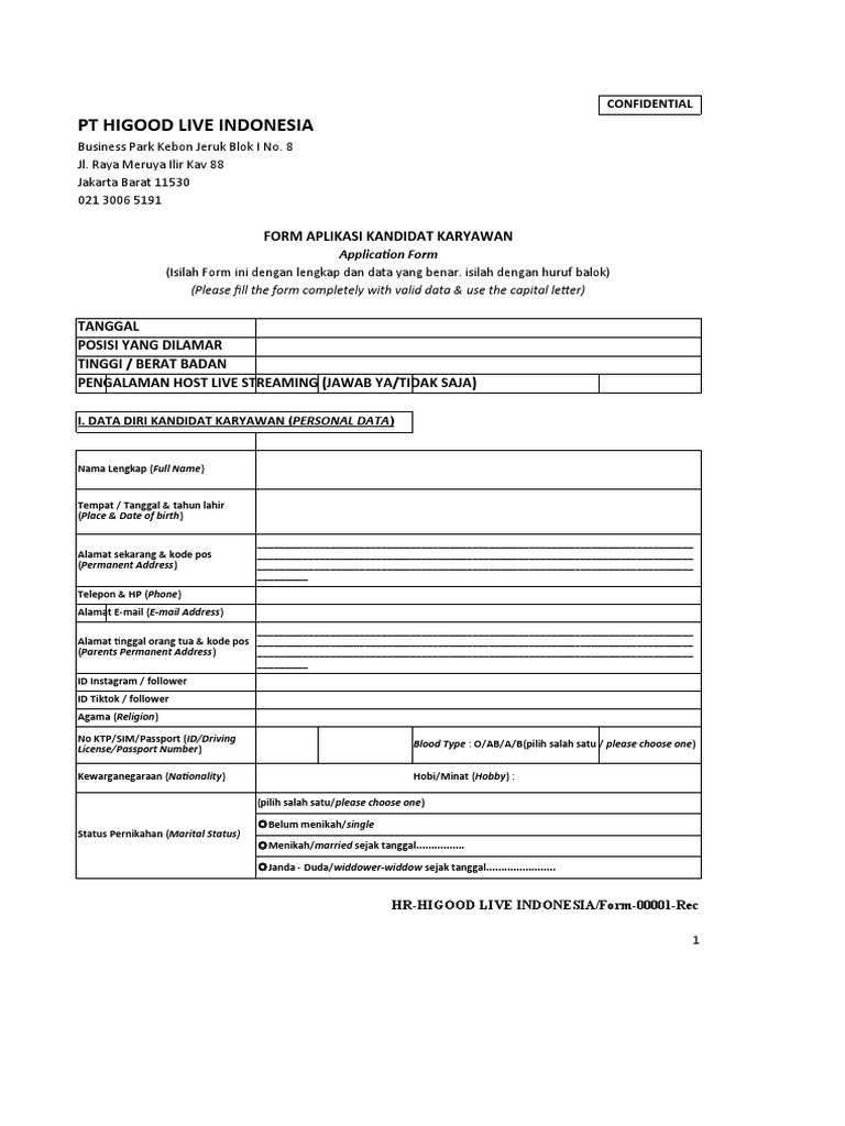 Form Aplikasi Kandidat Karyawan | PDF