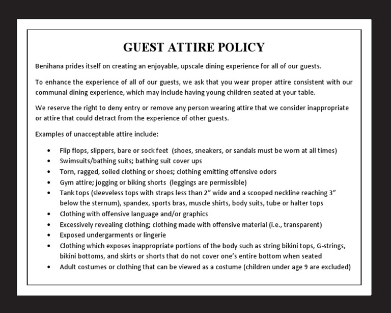 BenihanaGuest Attire Policy Ada PDF