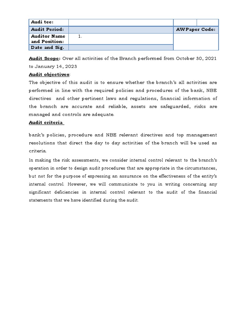Branch Audit Report Summary | PDF | Internal Control | Audit