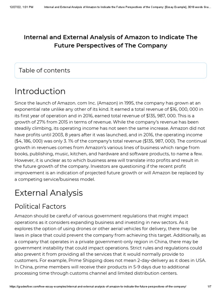 Internal and External Analysis of Amazon To Indicate The Future ...