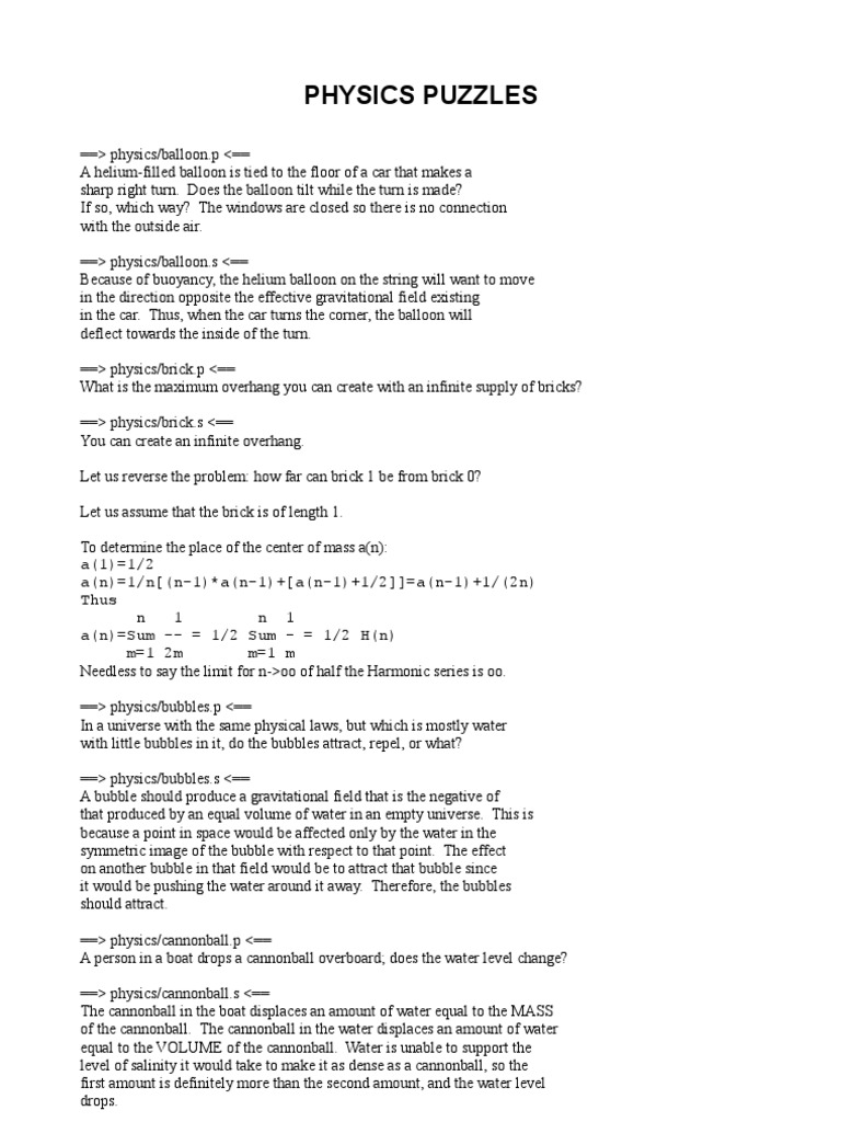 Physics Puzzles Sphere Mass