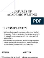 Features of Academic Writing