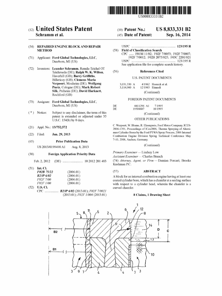 US8833331Repaired Engine Block and Repair Method PDF Cylinder