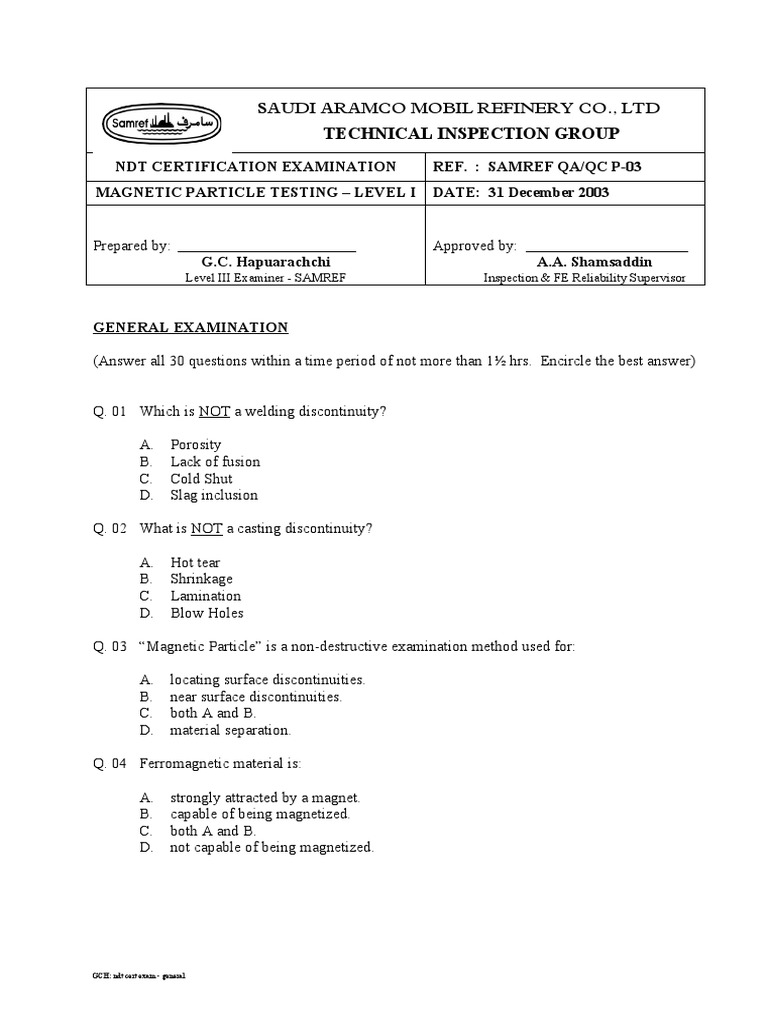 Particle Testing Level 1 (General Exam) Dec2003 PDF