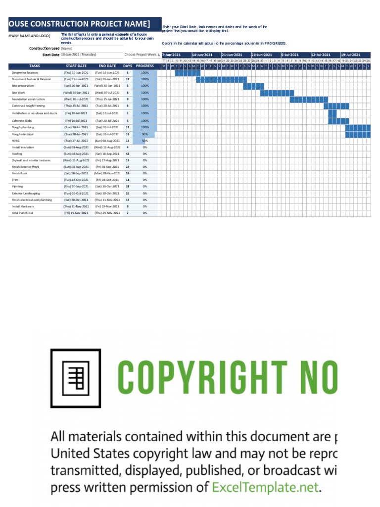 House Construction Gantt Chart V1.2 PDF Building Materials Civil