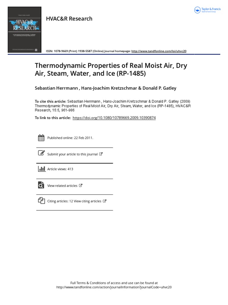 Thermodynamic Properties of Real Moist Air, Dry Air, Steam, Water, and