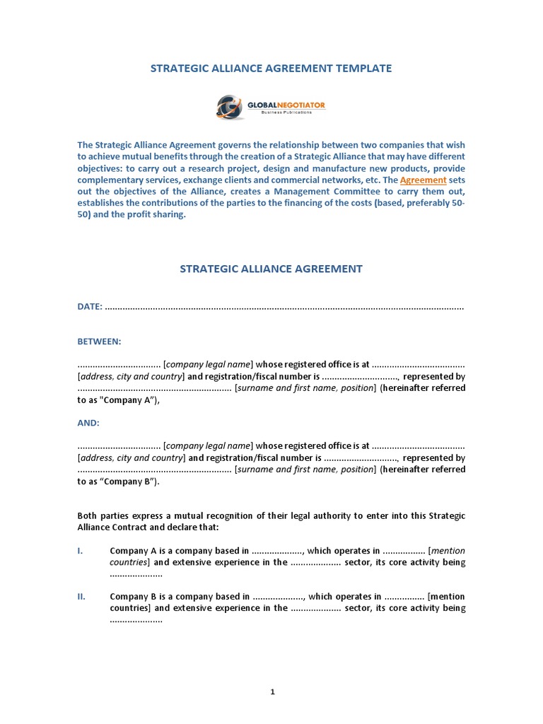 Strategic Alliance Agreement Template | PDF | Franchising | Arbitration
