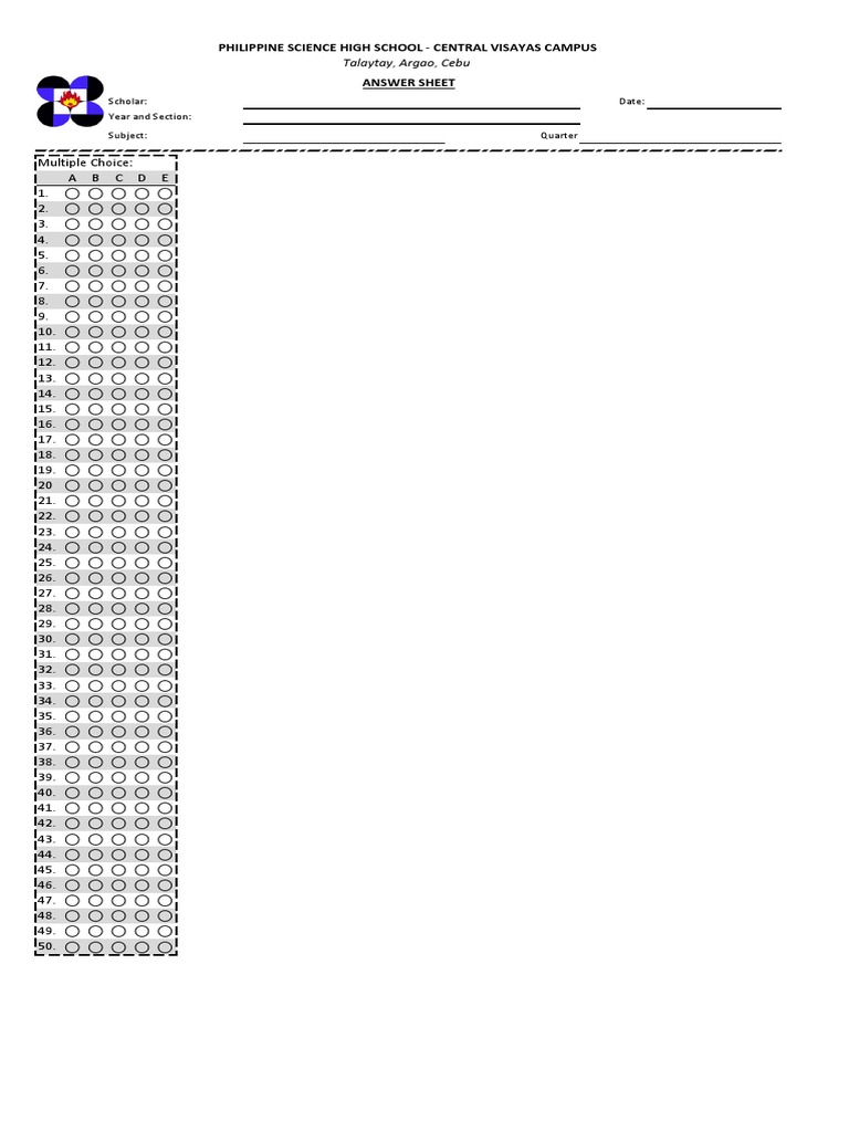 PSHS Central Visayas Answer Sheet | PDF | Art