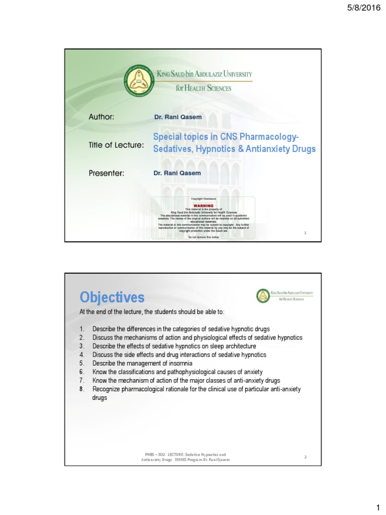 Sedative Hypnotics Overview by Dr. Qasem | PDF | Benzodiazepine | Insomnia