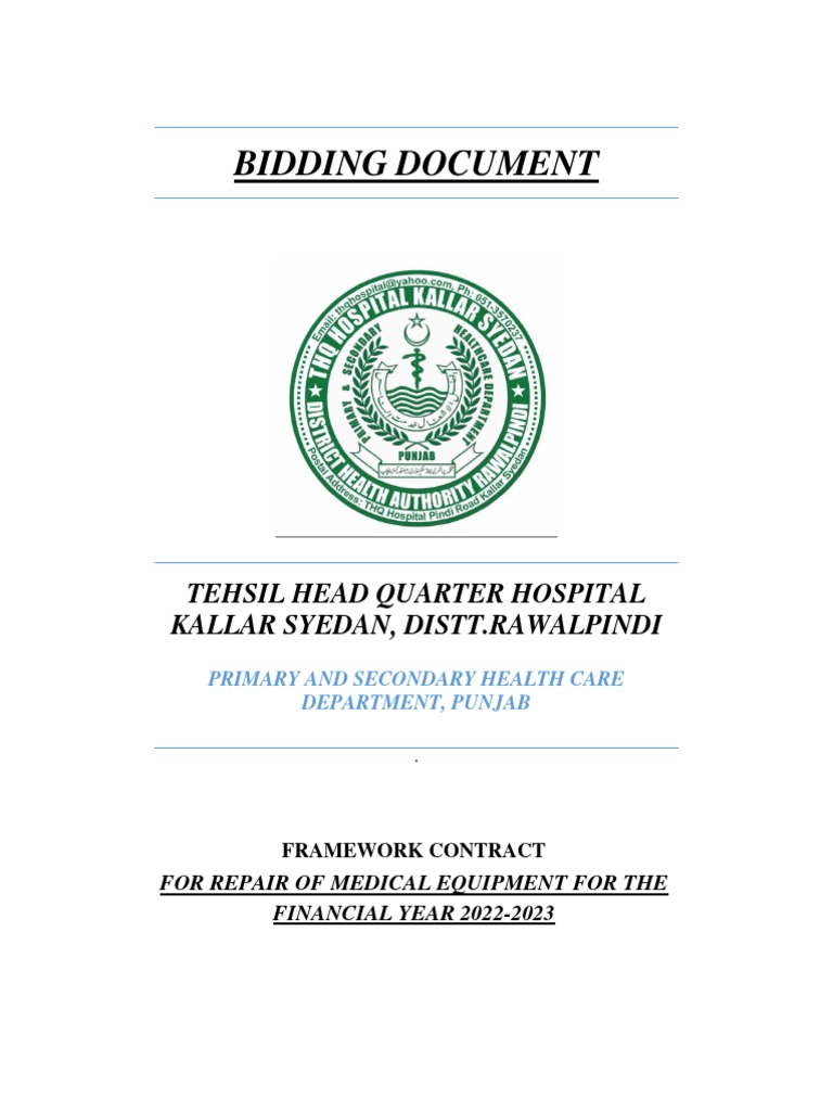 THQ Kallar Syedan Medical Equipment Tender | PDF | Taxes | Government