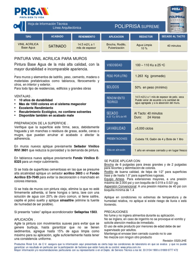 Ficha Técnica de Poliprisa Supreme | PDF | Agua | Pinturas