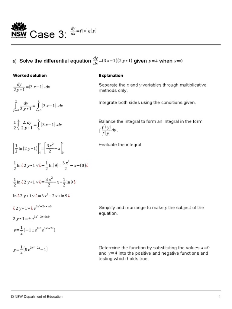 Case 3 Solving Simple Differential Equations | PDF | Integral | Equations