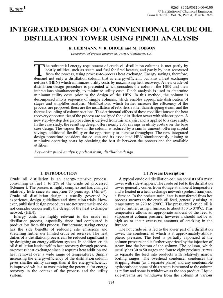 3 CDU W Pinch Analysis Liebmann PDF Distillation Heat Exchanger