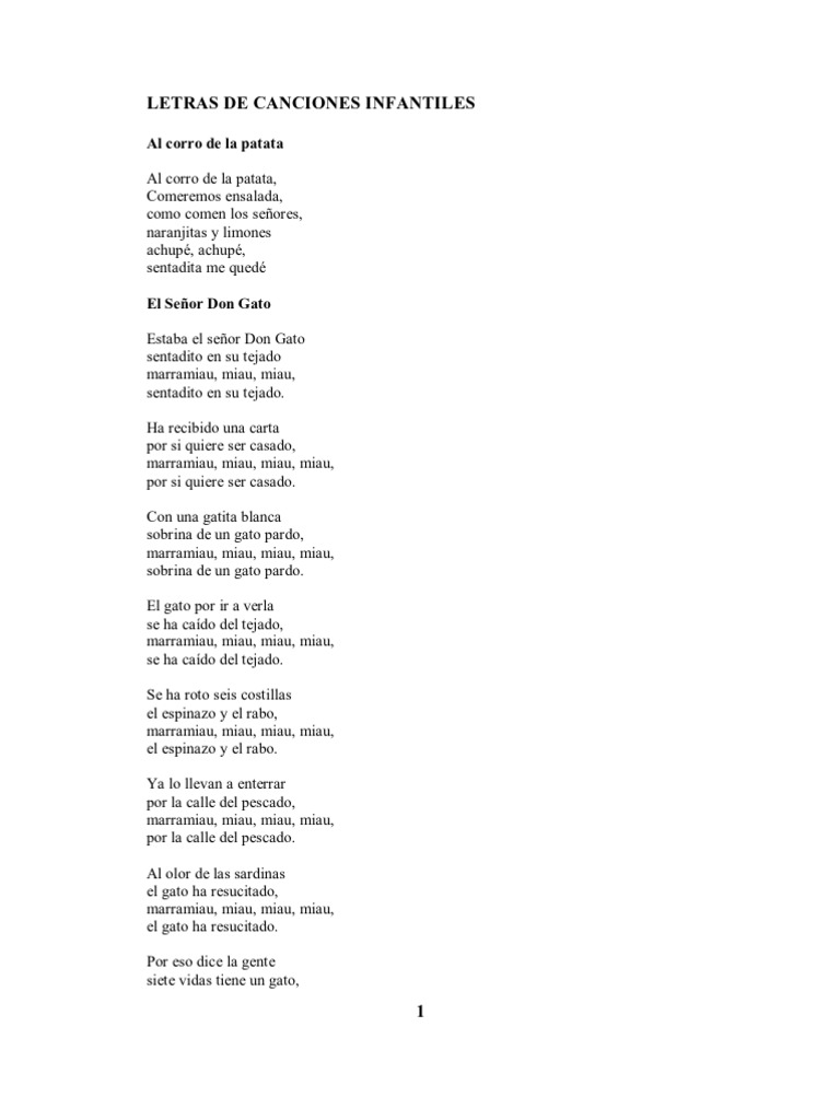 letras canciones infantiles