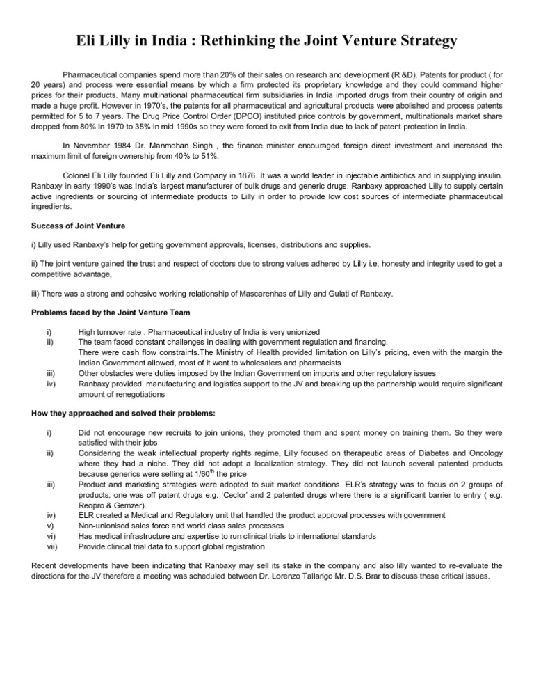 Eli Lilly in India | Download Free PDF | Pharmaceutical Drug | Generic Drug