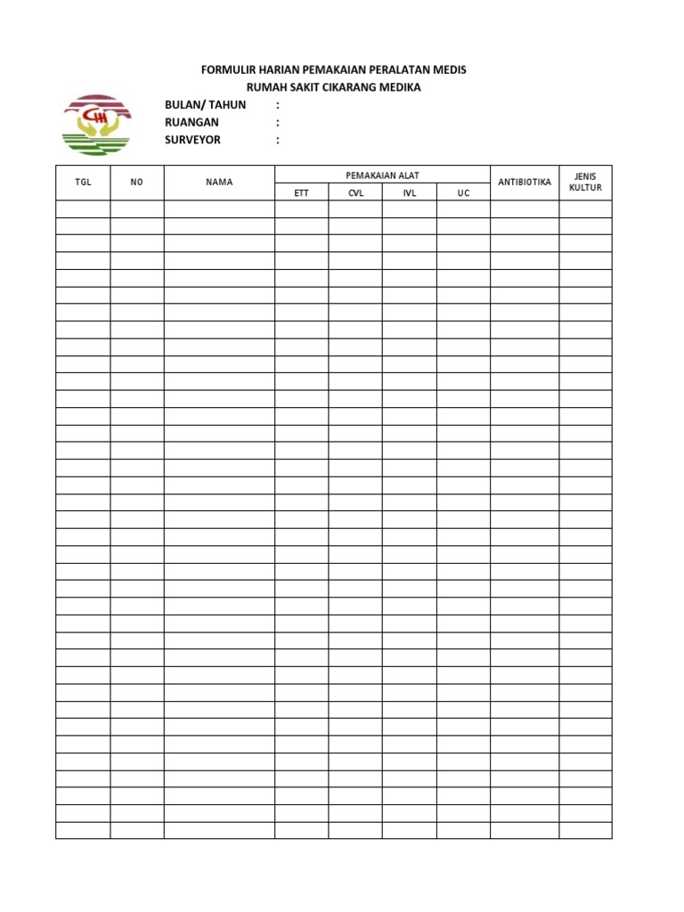 Form pemakaian alat harian dan bulanan pdf