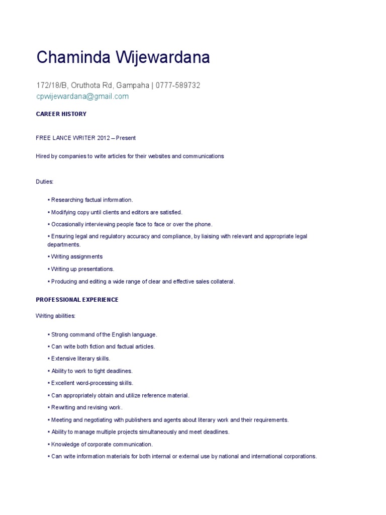 Writers CV PDF