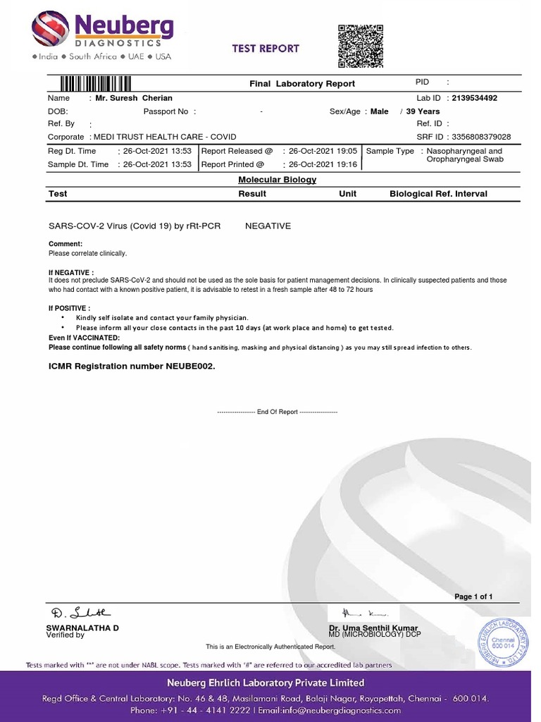 COVID-19 rRt-PCR Test Results Guide | PDF | Immunology | Public Health