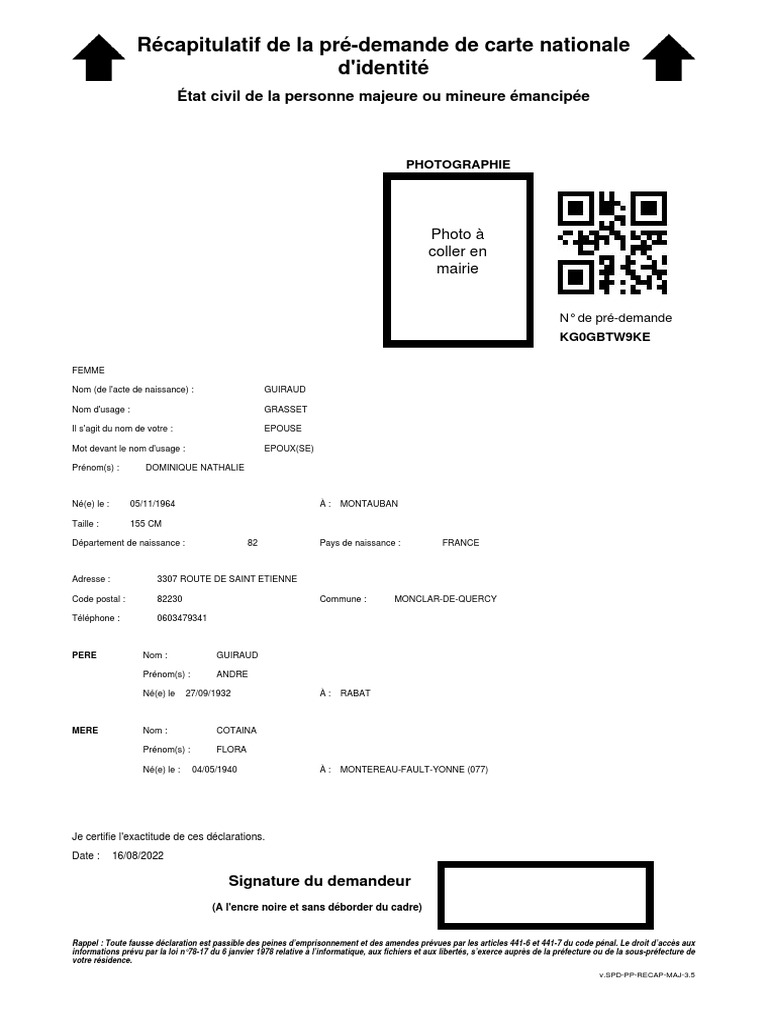 Pré-demande de carte d'identité nationale | PDF | Gouvernement | Droits ...