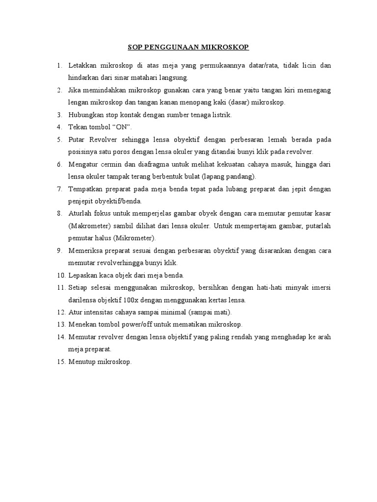 Sop Penggunaan Mikroskop & Centrifuge PDF