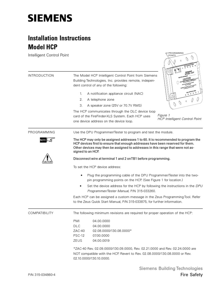 Installation Instructions Model HCP: Intelligent Control Point | PDF