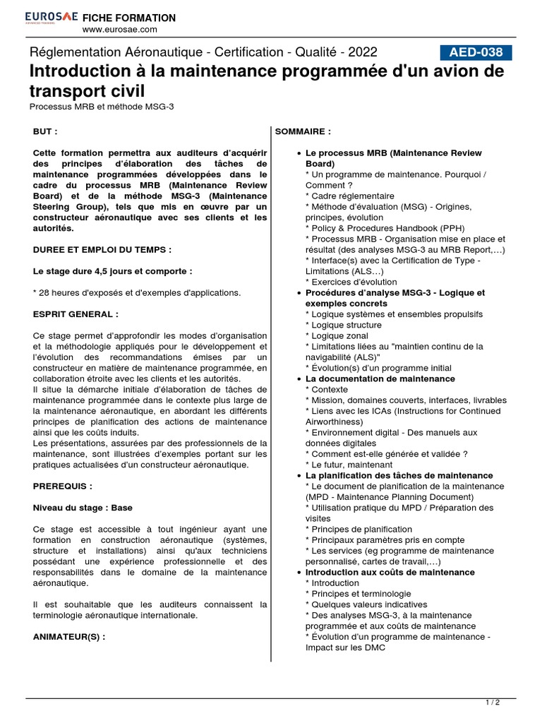 Formation Maintenance Aéronautique MSG-3 | PDF | Planification