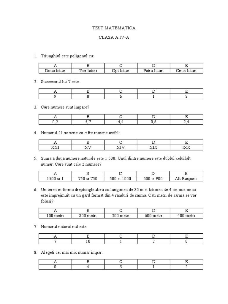 8 Test Matematica | PDF