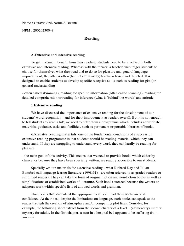 Extensive vs Intensive Reading Strategies | PDF | Reading Comprehension ...