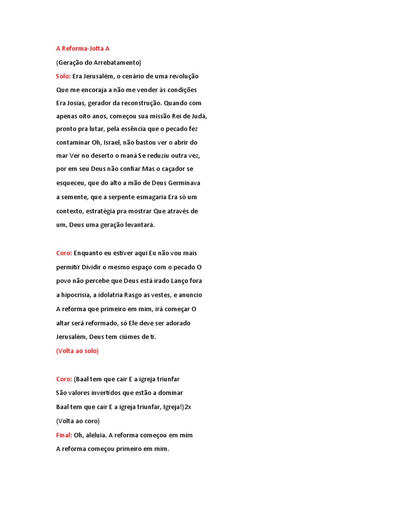 A Reforma-Jotta A: Letra e Mensagem | PDF