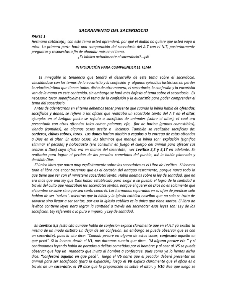 El Sacerdocio en la Biblia: A.T. y N.T. | PDF | Sacerdote | Misa (liturgia)