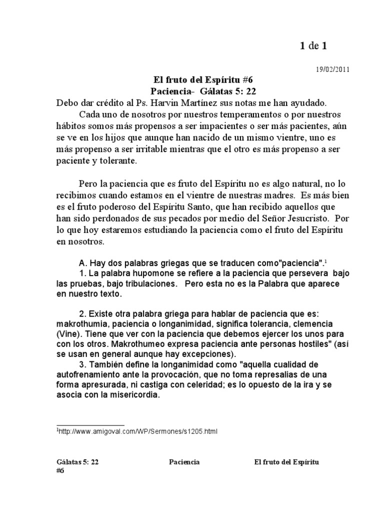 El Fruto Del Espíritu - Paciencia #6 | PDF | Paciencia | Amor
