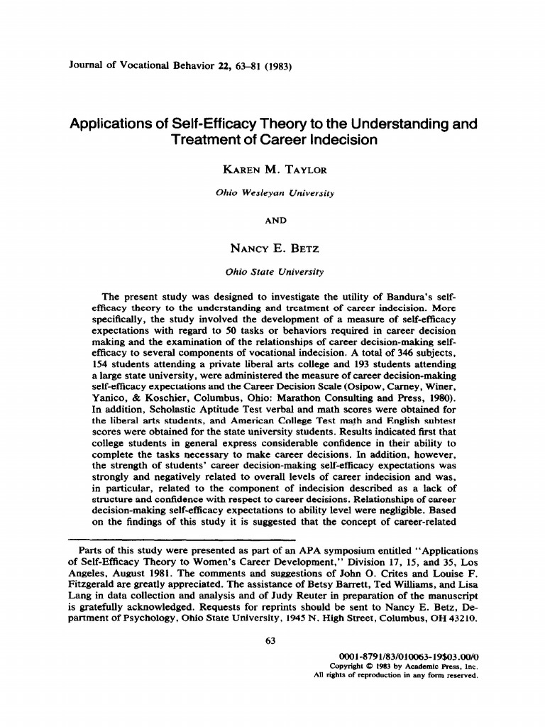 Taylor (1983) | PDF | Self Efficacy | Decision Making