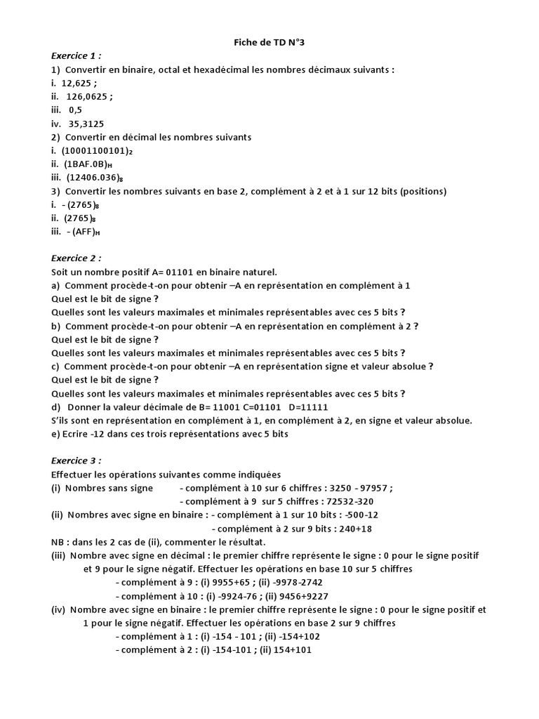 Conversion et opérations en bases numériques | PDF | Division | Décimal