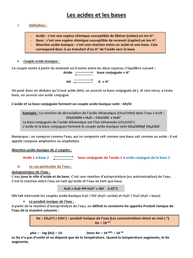 Acides et bases : Concepts clés et pH | PDF | Ph | Acide