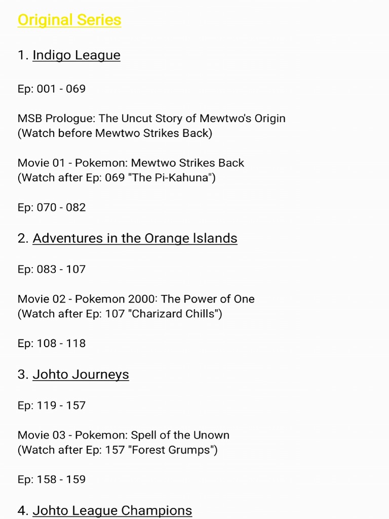 Pokemon Anime Chronological Order PDF