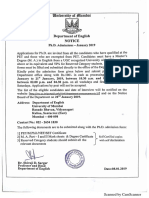 Department of English Ph.D. Admission Notification January 2019