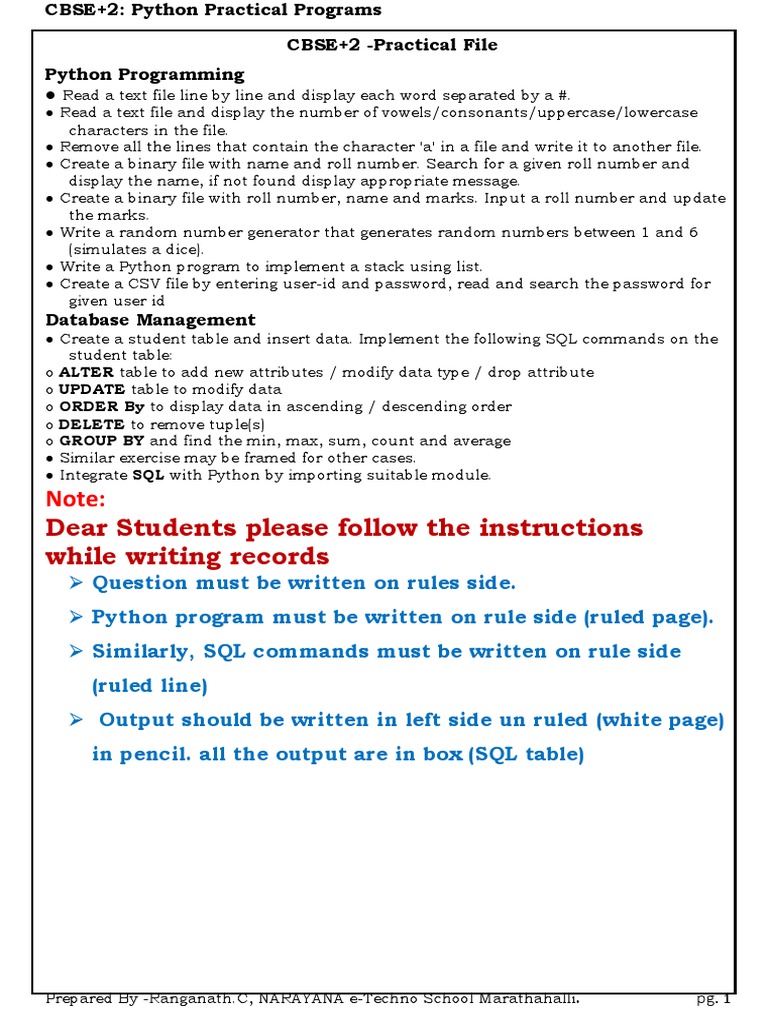 Class Xii-Cbse-Practical File 2 | PDF | Sql | Computer File