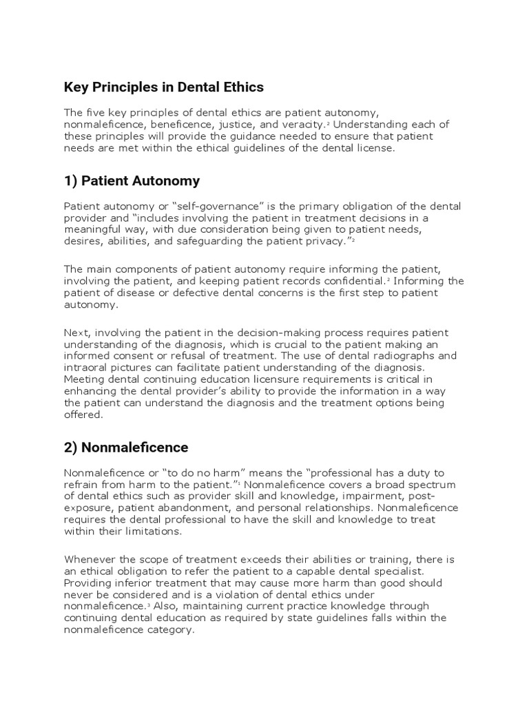 Key Principles in Dental Ethics PDF Autonomy Medical Diagnosis