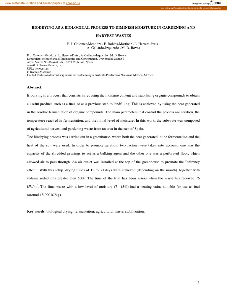 Biodrying As A Biological Process To Diminish Moisture in Gardening and