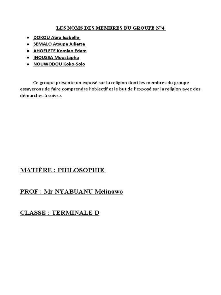 Exposé sur la Religion en Philosophie | PDF | Dieu | Métaphysique