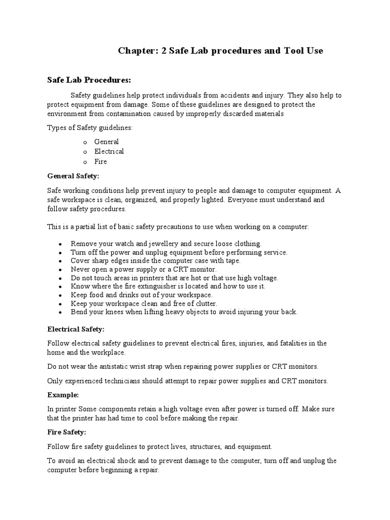 Chapter 2 Safe Lab Procedures and Tool Use PDF Electrostatic